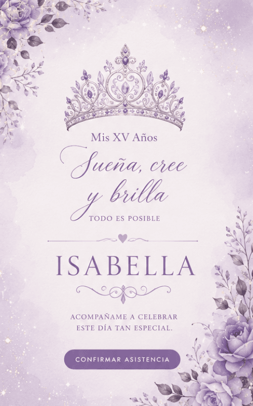 Invitación digital Corona Lila para XV Años — Invyfy